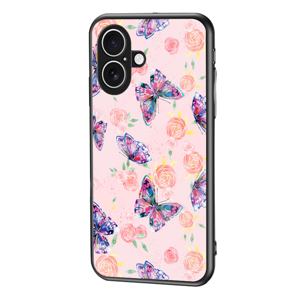 (Rose Butterfly) For Iphone 17 Case Butterfly Pattern Tpu + Tempered Glass Protective Phone Cover 6914285264283