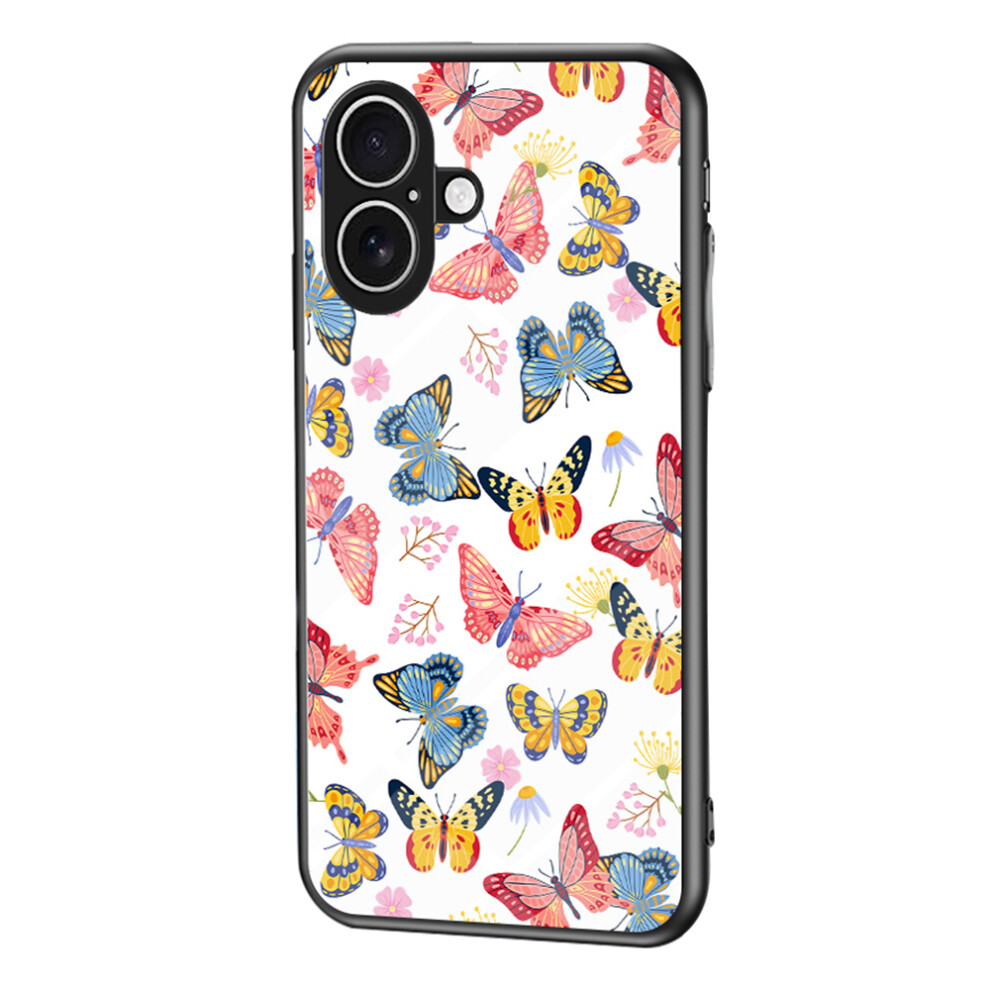 (Colorful Butterfly) For Iphone 17 Case Butterfly Pattern Tpu + Tempered Glass Protective Phone Cover 6914283671366