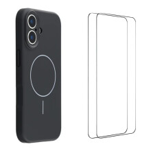 (Black) For iPhone 17 Case with 2pcs Screen Films WANLONFENG XQ1 Series TPU Liquid Silicone Precise Cutout Phone Cover Compatible with Mag