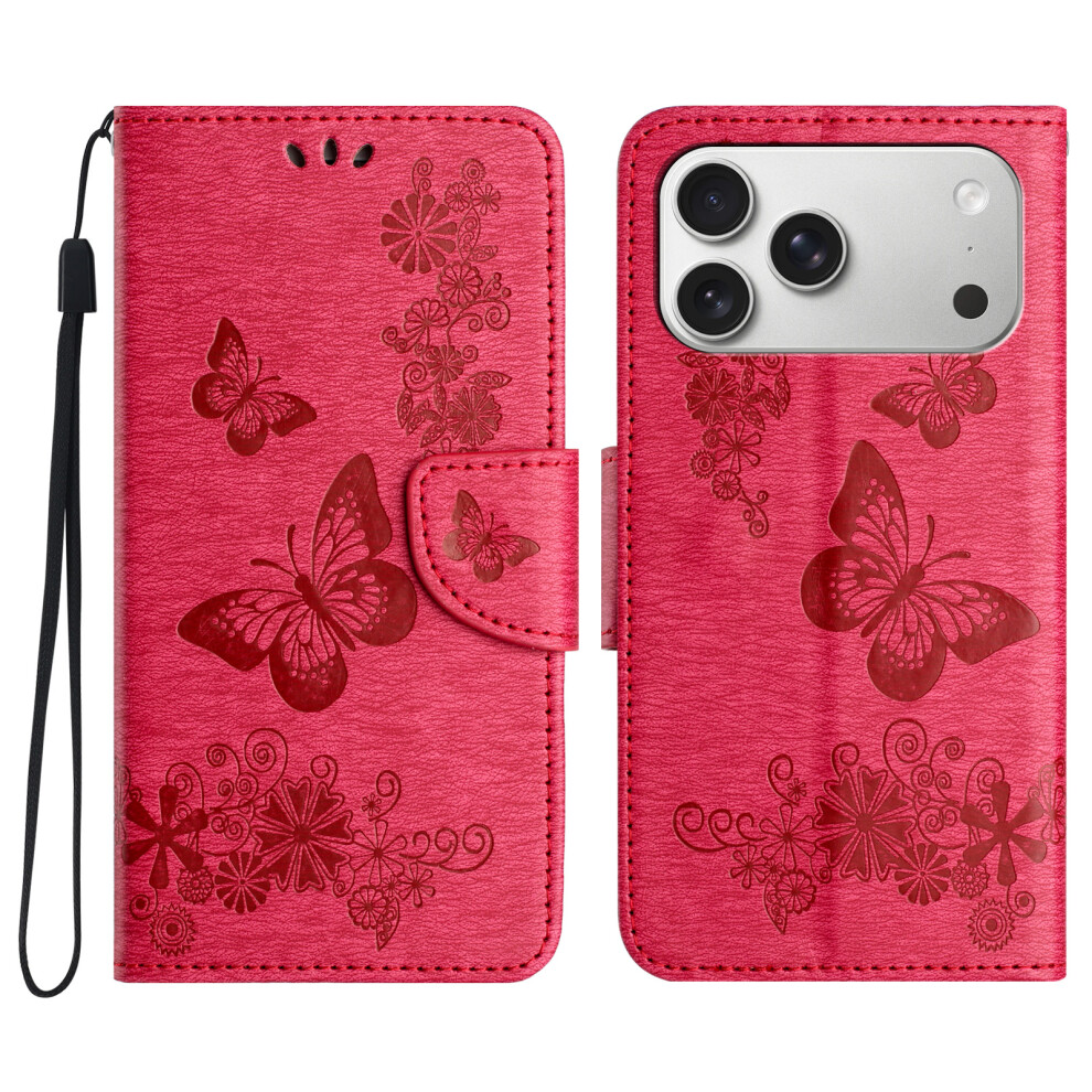 (Red) For Iphone 17 Pro Max Case Butterflies Flower Leather Wallet Flip Phone Cover Red 6914289183788