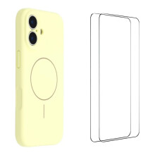 (Yellow) For iPhone 17 Case with 2pcs Screen Films WANLONFENG XQ1 Series TPU Liquid Silicone Precise Cutout Phone Cover Compatible with Mag