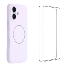 (Purple) For iPhone 17 Case with 2pcs Screen Films WANLONFENG XQ1 Series TPU Liquid Silicone Precise Cutout Phone Cover Compatible with Mag