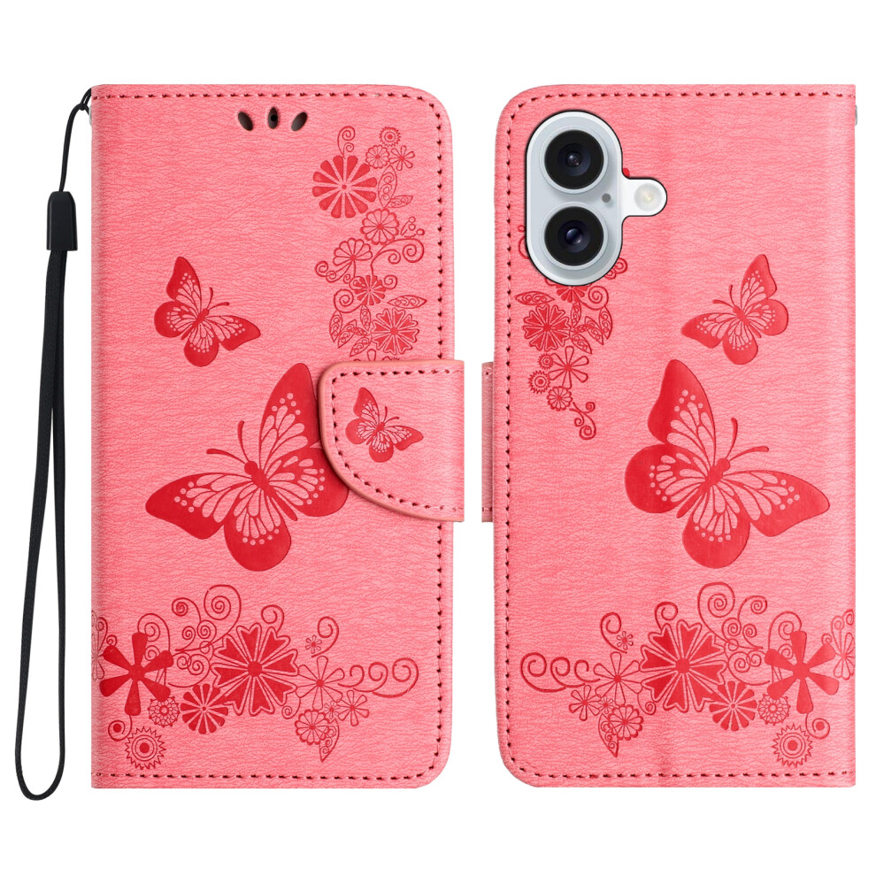 (Pink) For Iphone 17 Case Butterflies Flower Leather Wallet Flip Phone Cover Pink 6914281204900