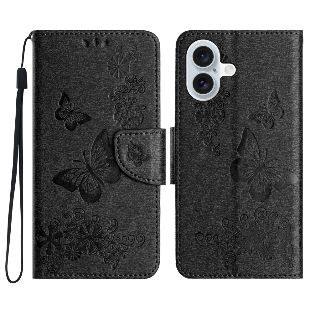 (Black) For Iphone 17 Case Butterflies Flower Leather Wallet Flip Phone Cover Black 6914280886732