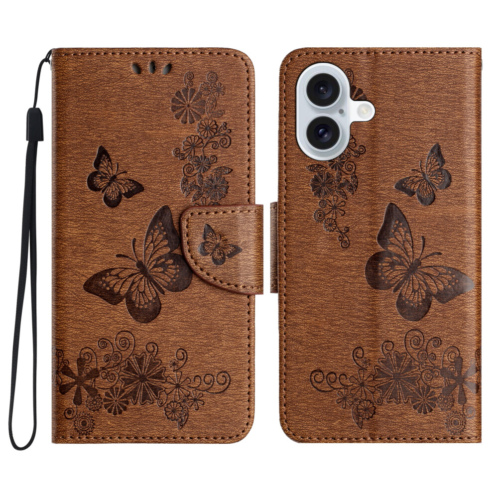 (Brown) For Iphone 17 Case Butterflies Flower Leather Wallet Flip Phone Cover Brown 6914284756857