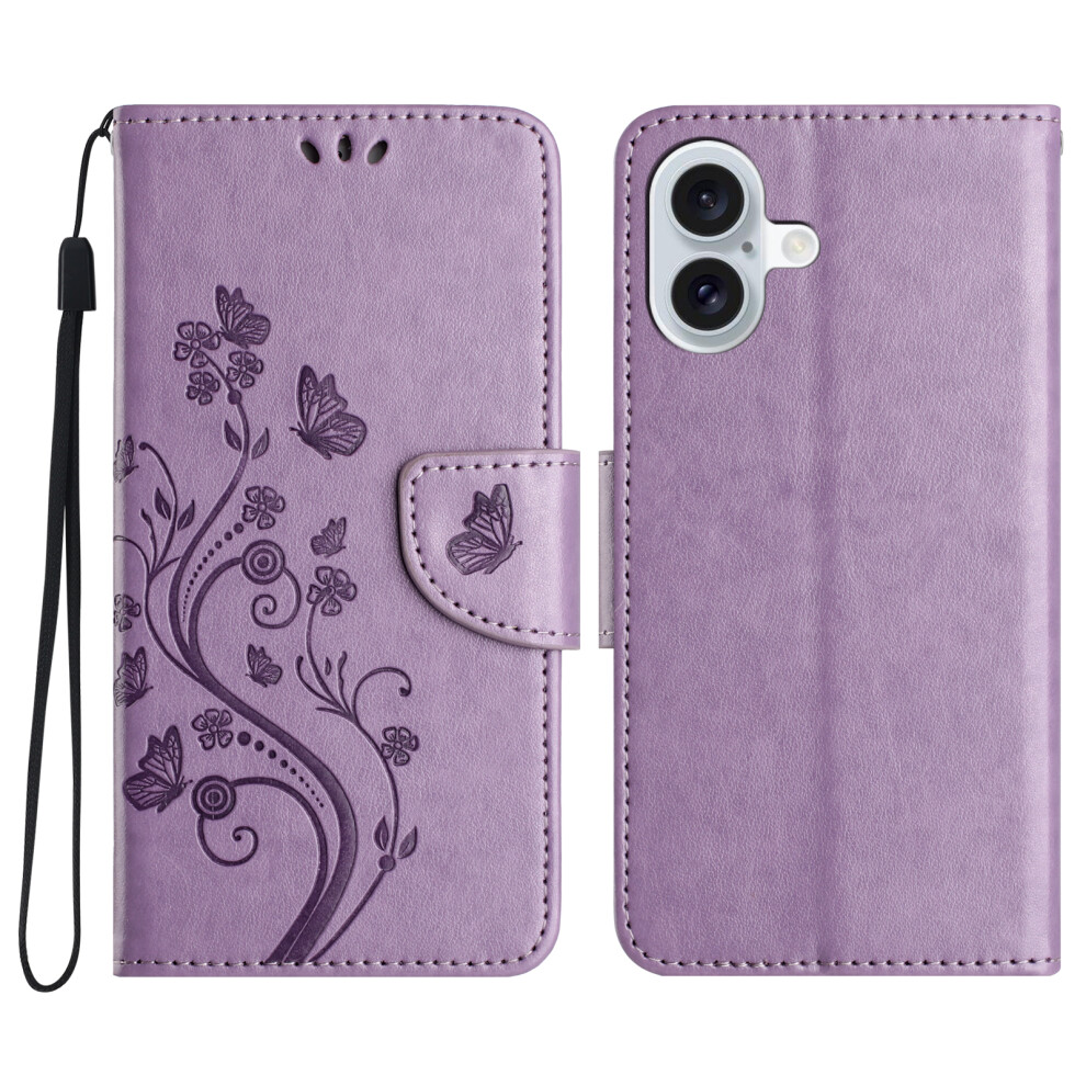 (Purple) For Iphone 17 Case Imprinted Mini Butterfly Leather Wallet Phone Cover Purple 6914285473371