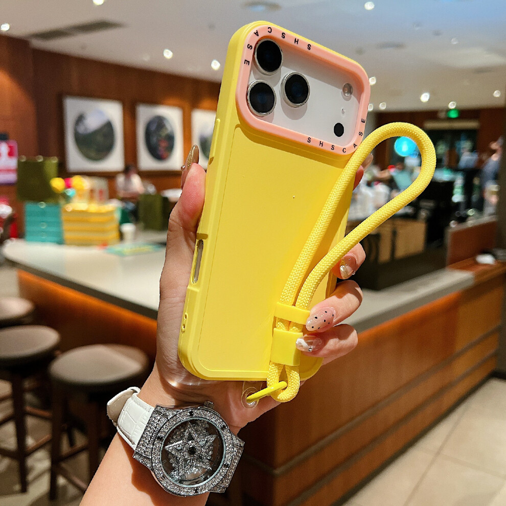 (Yellow) For Iphone 17 Pro Max Case Contrasting Colors Shockproof Tpu Phone Cover With Wrist Strap Yellow 6914289033205