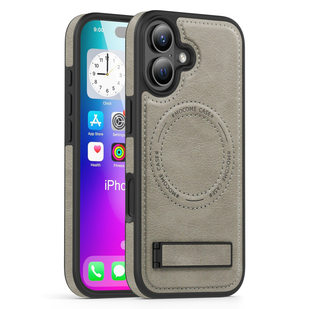 (Titanium ) For Iphone 17 Case Compatible With Magsafe Kickstand Leather Phone Back Cover Grey 6914286791726