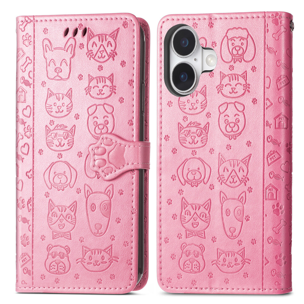(Pink) For Iphone 17 Case Flip Wallet Leather Phone Cover With Cute Cat Dog Pattern Pink 6914282334965