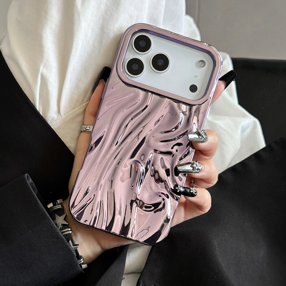 (Purple) For Iphone 17 Pro Case Wrinkled Glossy Electroplated Tpu Phone Back Cover Purple 6914282314295