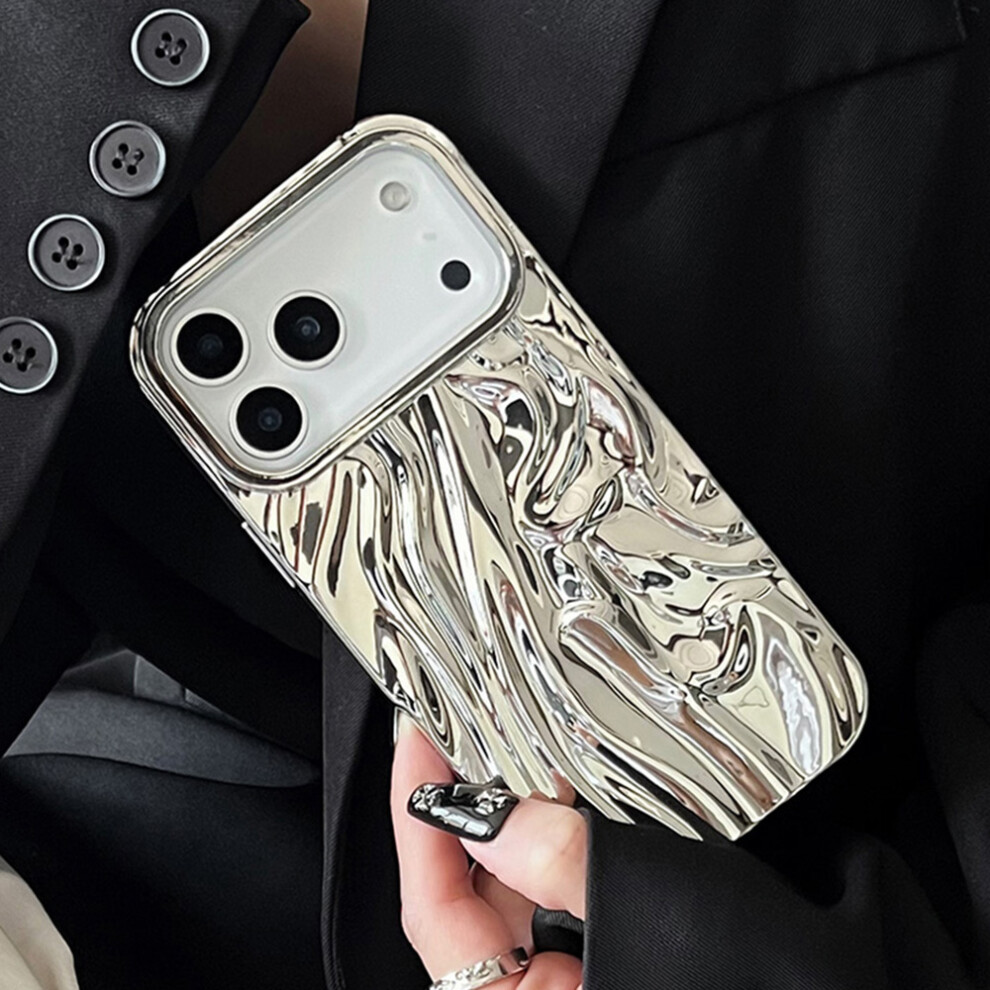 (Silver) For Iphone 17 Pro Case Wrinkled Glossy Electroplated Tpu Phone Back Cover Silver 6914283157921