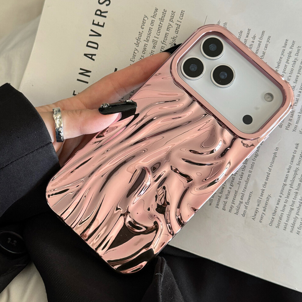 (Pink) For Iphone 17 Pro Case Wrinkled Glossy Electroplated Tpu Phone Back Cover Pink 6914286745972