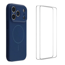 (Sapphire) For iPhone 17 Pro Max Case with 2pcs Screen Films WANLONFENG XQ1 Series TPU Liquid Silicone Precise Cutout Phone Cover Compatible