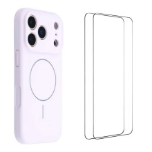 (Purple) For iPhone 17 Pro Max Case with 2pcs Screen Films WANLONFENG XQ1 Series TPU Liquid Silicone Precise Cutout Phone Cover Compatible