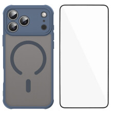 (Blue) For iPhone 17 Pro Max Magnetic Case with Screen Film WANLONFENG FD Series Skin Touch TPU + PC Phone Back Cover