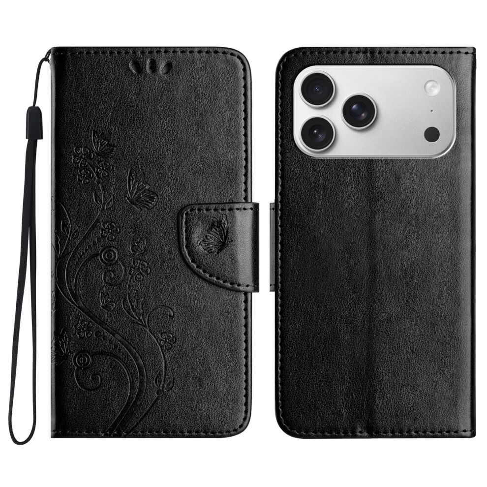 (Black) For Iphone 17 Pro Max Case Imprinted Mini Butterfly Leather Wallet Phone Cover Black 6914285616983