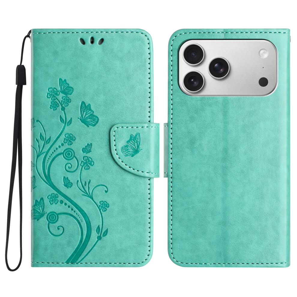 (Green) For Iphone 17 Pro Max Case Imprinted Mini Butterfly Leather Wallet Phone Cover Green 6914289833577