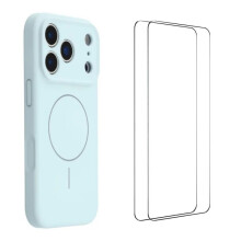 (Sky Blue) For iPhone 17 Pro Max Case with 2pcs Screen Films WANLONFENG XQ1 Series TPU Liquid Silicone Precise Cutout Phone Cover Compatible
