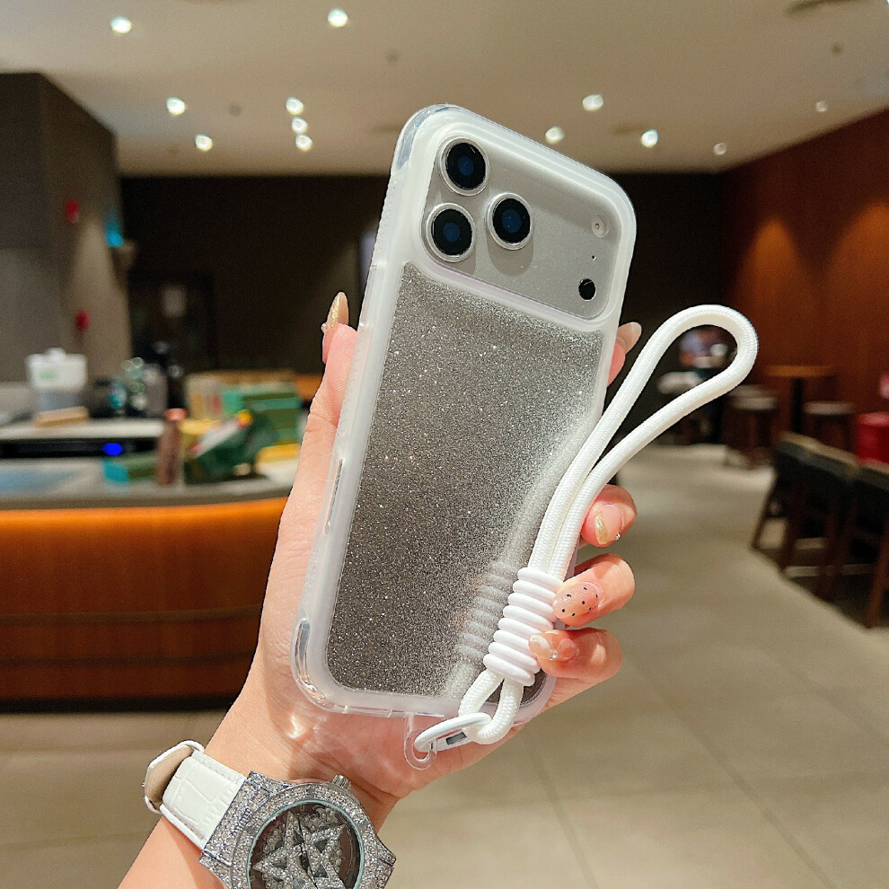 (Transparent) For Iphone 17 Pro Max Case Shockproof Tpu + Pc Clear Phone Back Cover With Glitter Card Wrist Strap 6914287367630