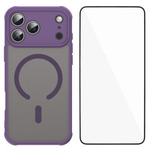(Purple) For iPhone 17 Pro Magnetic Case with Screen Film WANLONFENG FD Series Skin Touch TPU + PC Phone Back Cover
