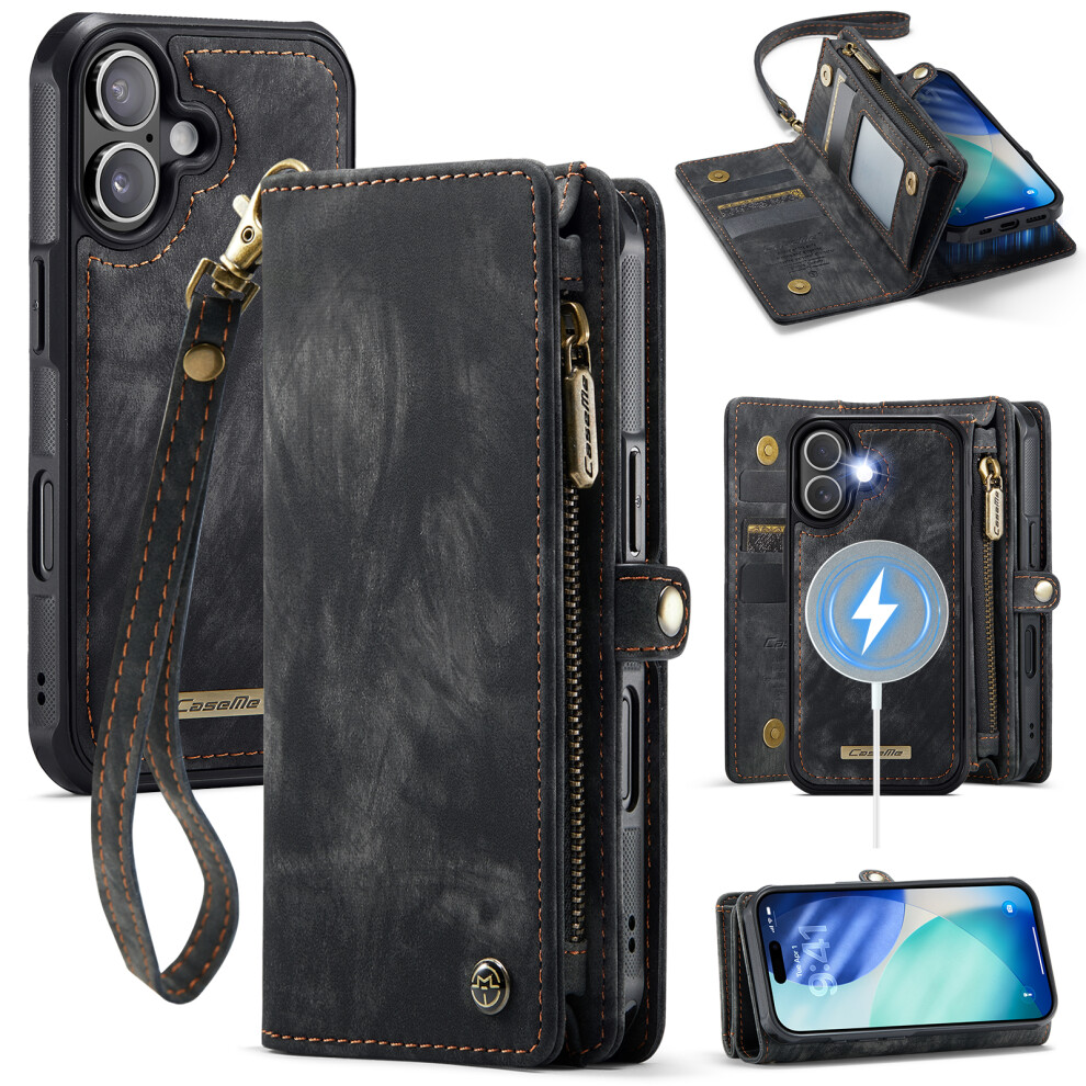 (Black) For Iphone 17 Phone Cases Caseme 008 Leather Cover With Detachable Wallet And Strap Black 6914284874803