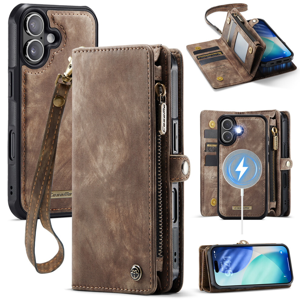 (Brown) For Iphone 17 Phone Cases Caseme 008 Leather Cover With Detachable Wallet And Strap Brown 6914282128175