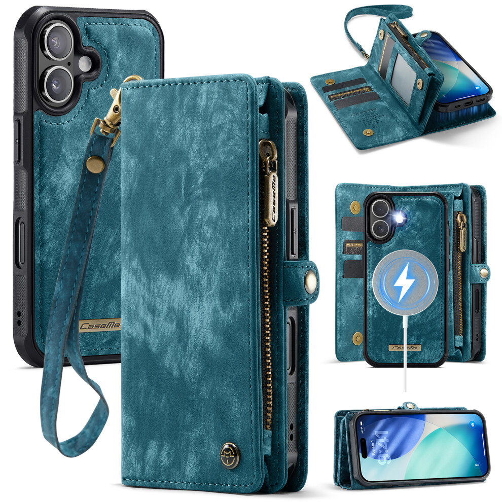 (Blue) For Iphone 17 Phone Cases Caseme 008 Leather Cover With Detachable Wallet And Strap Blue 6914283036738