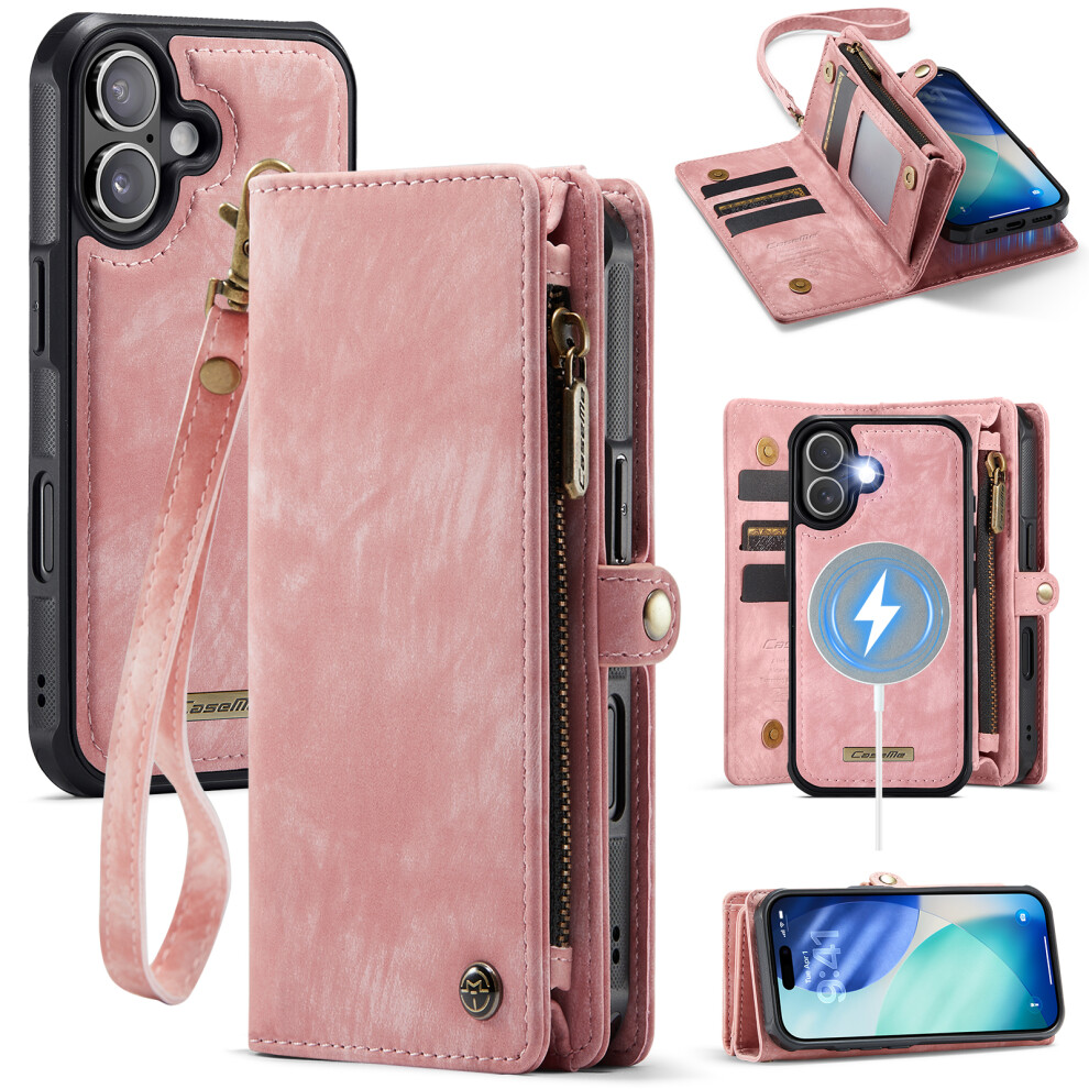 (Pink) For Iphone 17 Phone Cases Caseme 008 Leather Cover With Detachable Wallet And Strap Pink 6914288970020