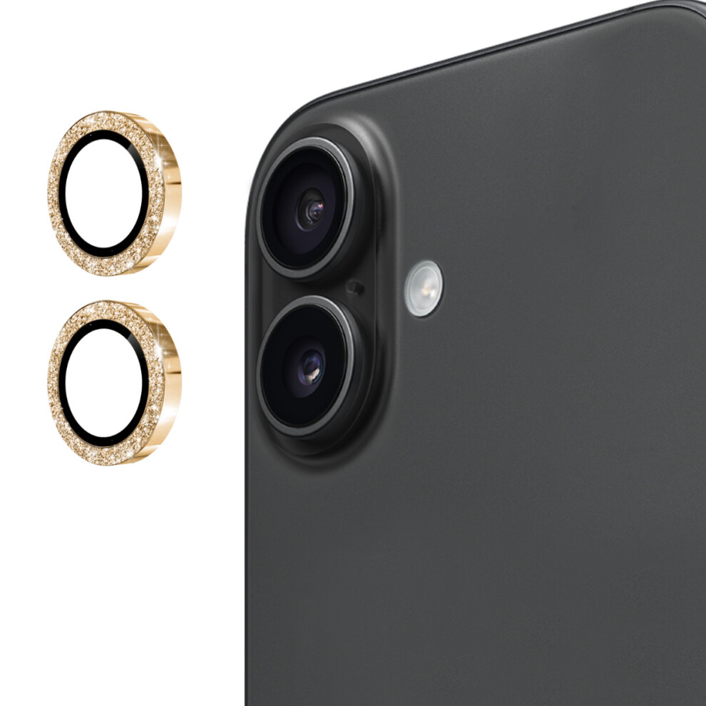 (Golden) For Iphone 17 Camera Lens Protector Enkay Hat-Prince Glitter Decor Tempered Glass Lens Film Golden 6914287432116