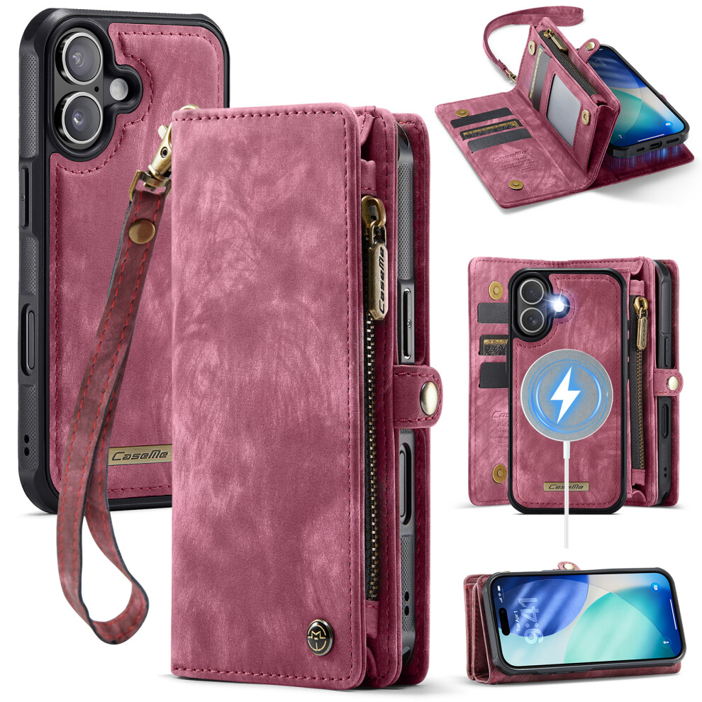 (Red) For Iphone 17 Phone Cases Caseme 008 Leather Cover With Detachable Wallet And Strap Red 6914280082073