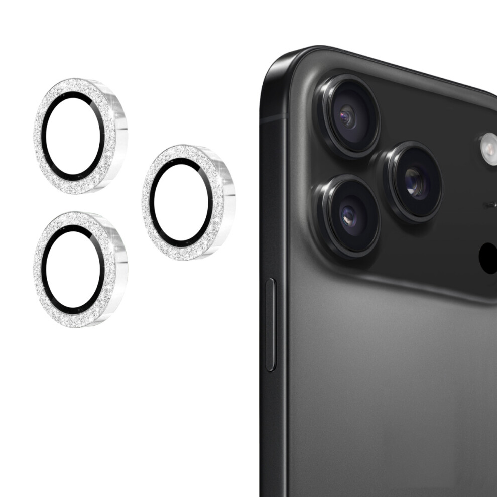 (Silver) For Iphone 17 Pro Iphone 17 Pro Max Camera Lens Protector Enkay Hat-Prince Glitter Decor Tempered Glass Lens Film Silver 6914289940367
