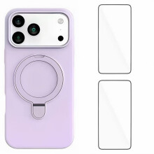 (Purple) For iPhone 17 Pro Max Case Kickstand with 2 Screen Films WANLONFENG YJ Series TPU Liquid Silicone Phone Cover Large Cutouts
