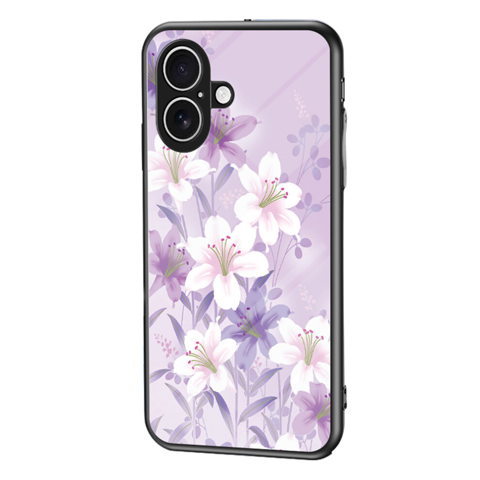 ( Magnolia) For Iphone 17 Case Floral Pattern Tpu + Tempered Glass Protective Phone Cover Purple 6914282017127
