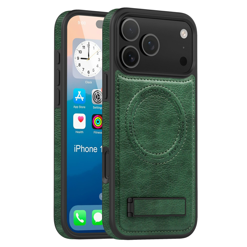 (Blackish ) For Iphone 17 Pro Max Case Compatible With Magsafe Kickstand Leather Phone Back Cover Green 6914289963533