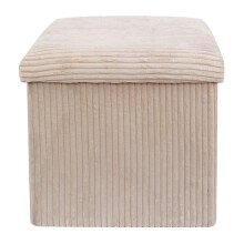 (Cream) Black or Cream Foldable Storage Footstool Corduroy Ottoman Storage Cube Footrest, Organizer Storage Box with Lid, Square Soft Touch