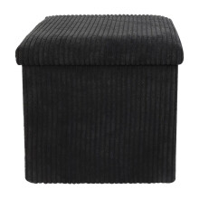 (Black) Black or Cream Foldable Storage Footstool Corduroy Ottoman Storage Cube Footrest, Organizer Storage Box with Lid, Square Soft Touch