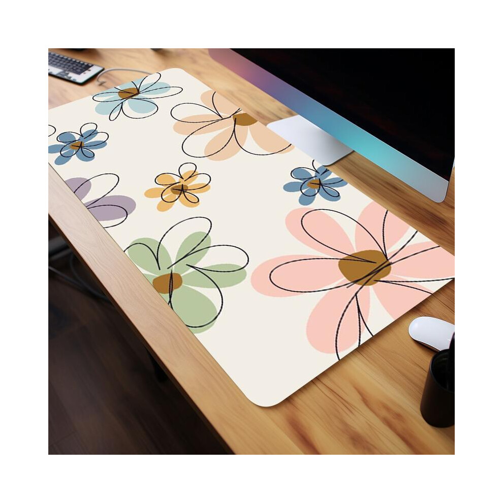 (Multicolor, 35.4*15.7Inches(90X40cm)) Boho Daisies Pattern Large Gaming Mouse Pad, Floral Non Slip Mousepad, Computer Keyboard Pad, Rubber Base Stitc 8011452273562