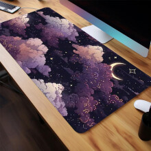 (Multicolor, 31.4*15.7inches(80X40cm)) Creative Moon & Star Pattern Mouse Pad, Non Slip Mousepad, Rubber Base Stitched Edge Desk Keyboard Pad, Large Gaming Mouse Pad for Home