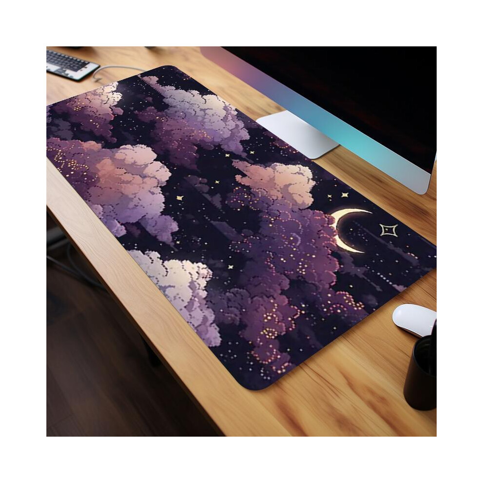 (Multicolor, 23.6*11.8Inches(60X30cm)) Creative Moon & Star Pattern Mouse Pad, Non Slip Mousepad, Rubber Base Stitched Edge Desk Keyboard Pad, Large G Purple 8011452273395