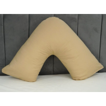 (Beige) V Shaped Quilted Pillow with free Pillowcase Polycotton Head Neck Maternity & Baby Support Standard Size Cushion
