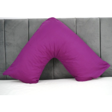 (Plum) V Shaped Quilted Pillow with free Pillowcase Polycotton Head Neck Maternity & Baby Support Standard Size Cushion