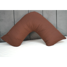 (Brown) V Shaped Quilted Pillow with free Pillowcase Polycotton Head Neck Maternity & Baby Support Standard Size Cushion