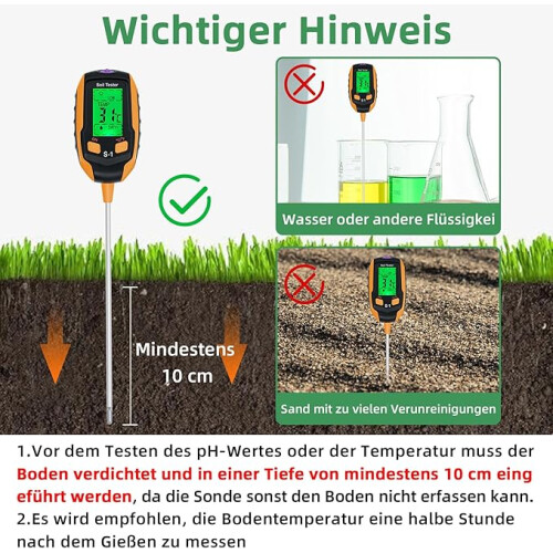 Bodenmessgerät, 4-in-1-Bodentestmessgerät mit pH-Wert/Temperatur/Luftfeuchtigkeit/Licht 1