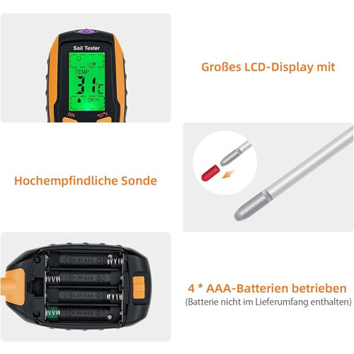 Bodenmessgerät, 4-in-1-Bodentestmessgerät mit pH-Wert/Temperatur/Luftfeuchtigkeit/Licht 2