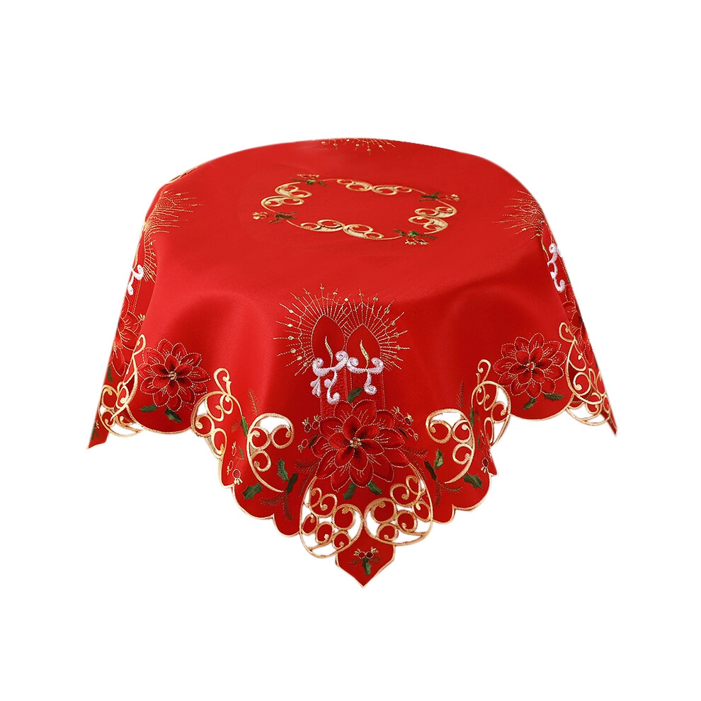 Christmas Embroidered Hollow-Out Round TableCloth,for Banquet Events