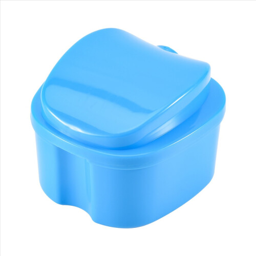 Blaues Zahnprothesenetui, Becher mit Sieb, mit Netzbehälterhalter 2