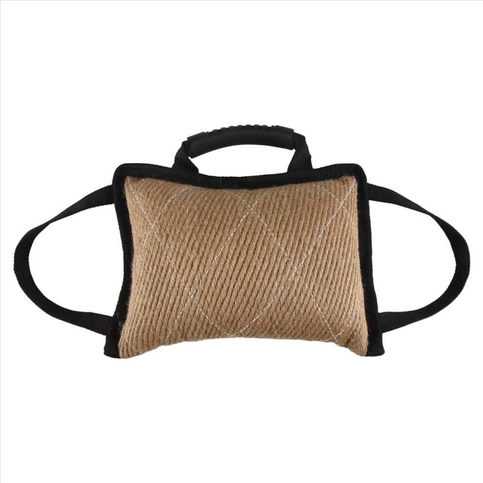 Dog Training Bite Tug Toy With 3 Handles Linen Bite Pillow Black/Beige