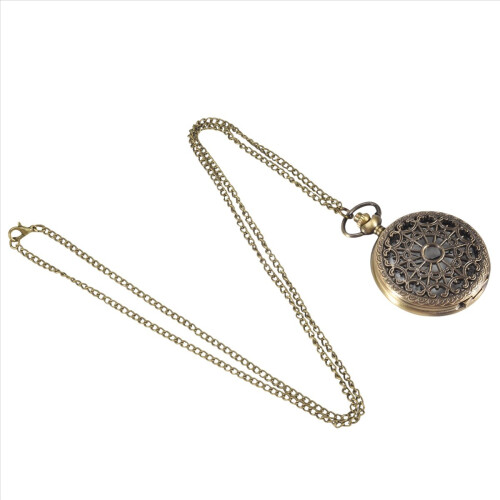 Bronze Pocket Watch Quartz Clock Necklace Pendant 1