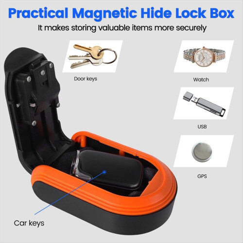 Magntic Key Lock Box with 4 Digit Combination Lock Hider Under Car, A 1