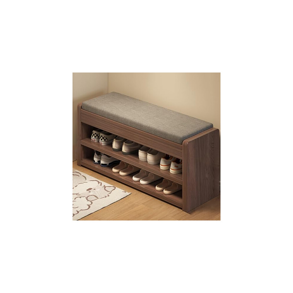 Cushioned Shoe Bench with 2-Tier Fabric Upholstered Rack for Entryway, Home, Bedroom & Dorm, Warm White, 80cm/31.5in-image-OPC-PKFRR9K-NEW